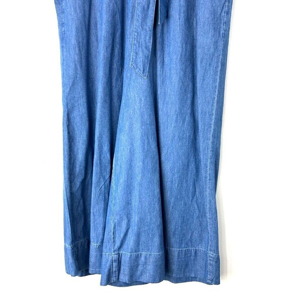 Hannah Womens Size M Wide Leg Pants Tie Belt Chambray Blue Pull On Ankle R - Picture 10 of 12